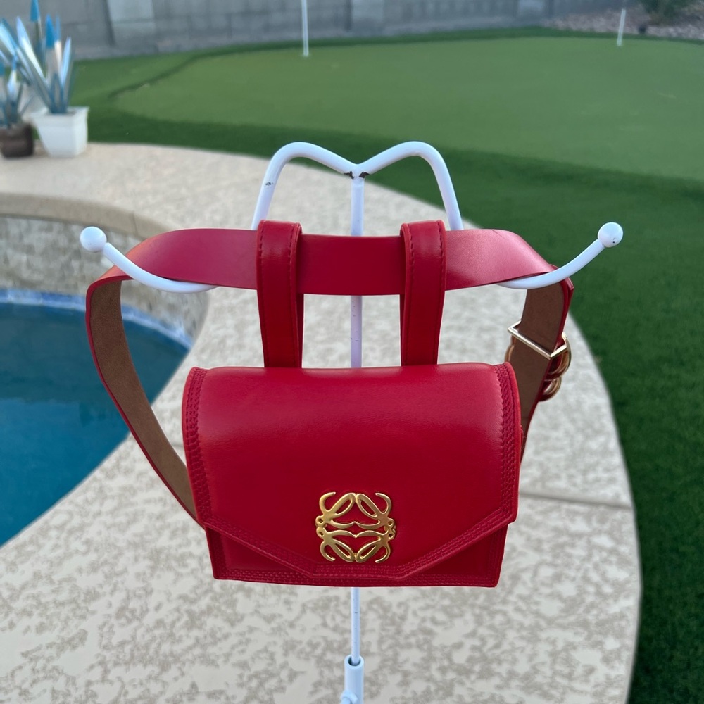 Loewe Red Leather Anagram Micro/Mini/Bag/Belt Bag w COA